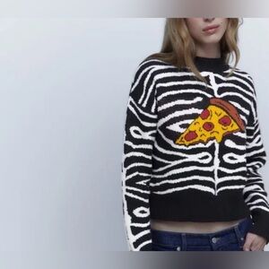 Zara Black and White Sweater with Pizza Motif
